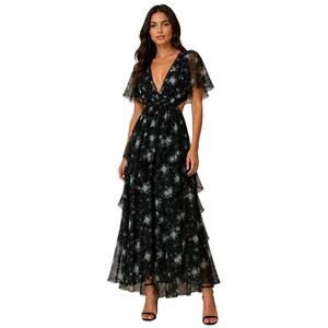 ASOS NWT Textured Tiered Midi Dress With Lace Insert Floral Women's Size 12